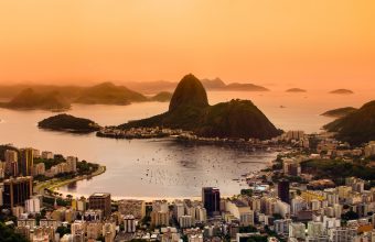 Arial view of Rio De Janeiro in a orange sunset