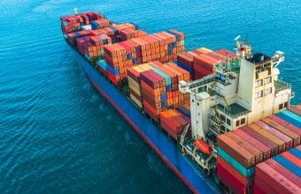 Container ship in a sea