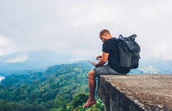 Weary traveller with phone